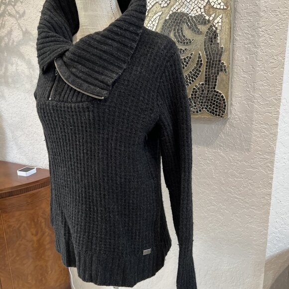 Armani Exchange Womens Gray Ribbed Knit Sweater With Asymmetrical Zipper size M - Picture 2 of 8